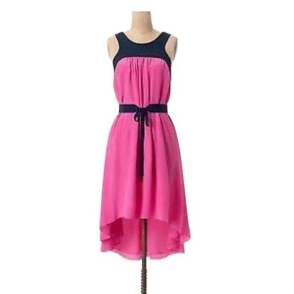 Anthropologie X Leifsdottir size 6 pink flowy silk dress with belt tie
